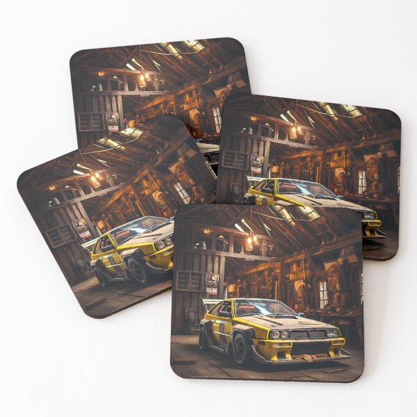 Item preview, Rally Car Resting Inside Dusty Wooden Barn Workshop designed and sold by RevUpDesign.