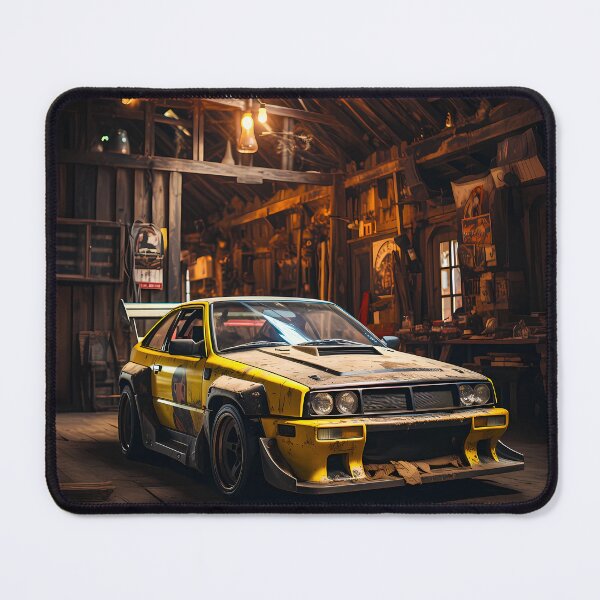 Item preview, Rally Car Resting Inside Dusty Wooden Barn Workshop designed and sold by RevUpDesign.