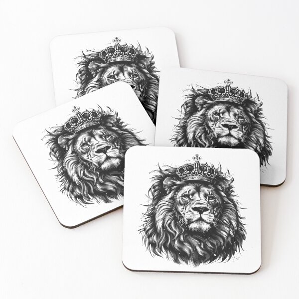 Item preview, Crowned Lion King – Black and White Royal Animal Portrait Illustration designed and sold by inkoutninja.