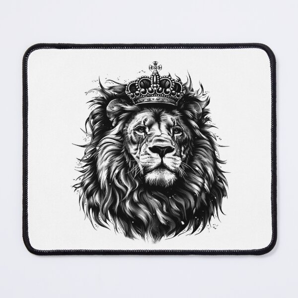Item preview, Crowned Lion King – Black and White Royal Animal Portrait Illustration designed and sold by inkoutninja.