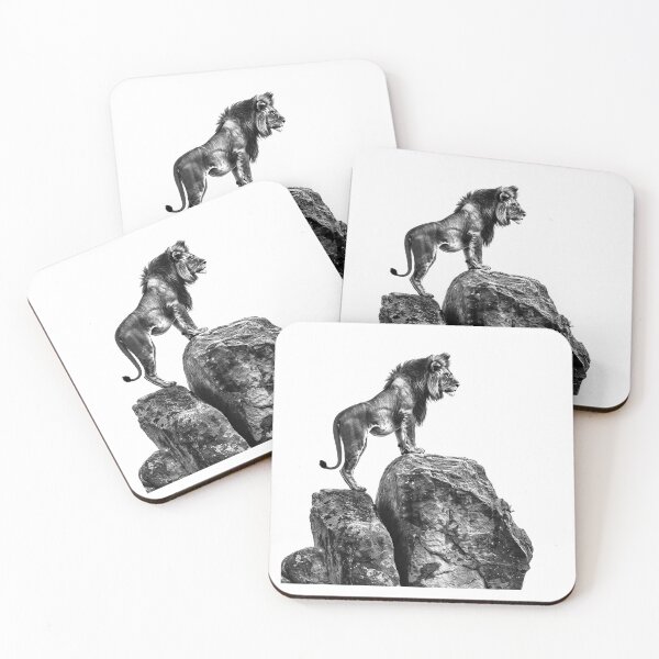 Item preview, Lion on Cliff – Black and White Majestic Wildlife Illustration designed and sold by inkoutninja.