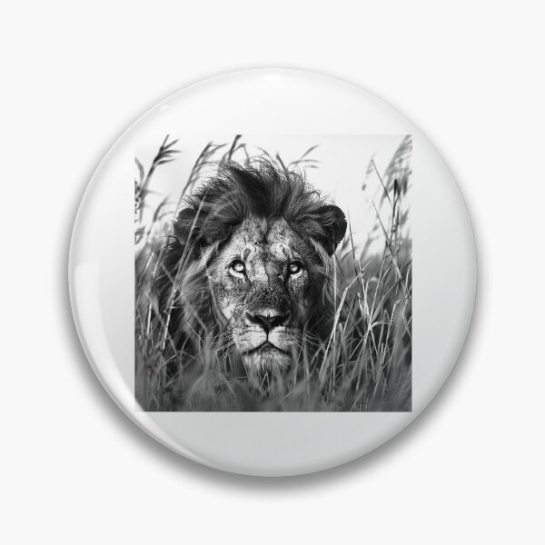 Item preview, Lion in Tall Grass – Black and White Intense Wildlife Portrait designed and sold by inkoutninja.