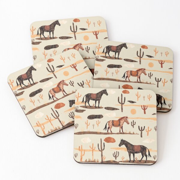 Item preview, Wild West Desert with Horses and Cactuses Pattern designed and sold by UnhingedBird.