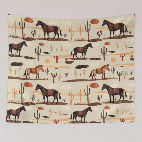 Item preview, Wild West Desert with Horses and Cactuses Pattern designed and sold by UnhingedBird.