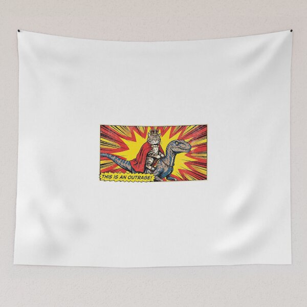 Item preview, This Is An Outrage Cat Riding Velociraptor Dungeon Crawler Fan Art designed and sold by EvrmoodCo.
