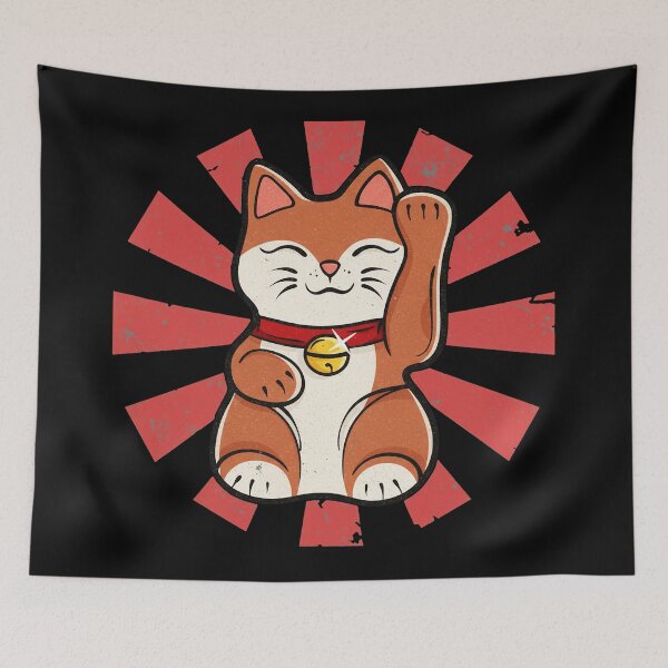 Item preview, Lucky Cat Maneki Neko Cute Retro Sunburst Illustration designed and sold by JEFDodsonArt.
