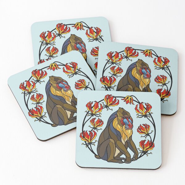Item preview, Stained Glass Mandrill with Fiery Floral Art designed and sold by BirdsnStuff.