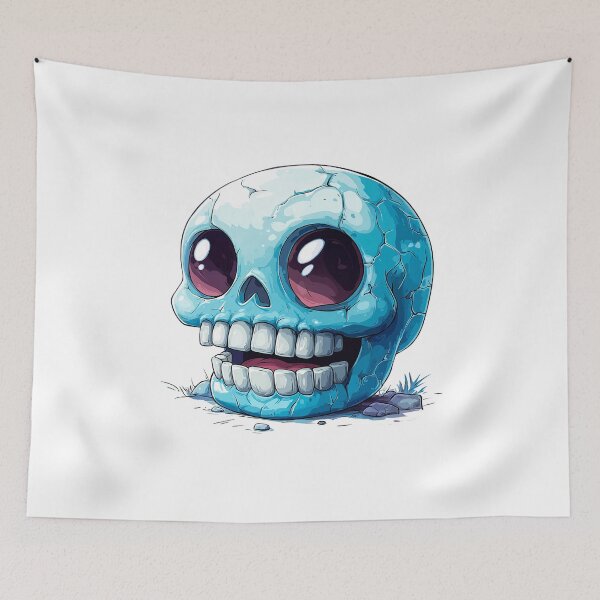 Item preview, Small smiling skull in neon blue designed and sold by Imparable.