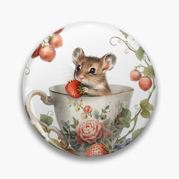 Item preview, Cute Mouse In Teacup Strawberry Cottagecore Watercolor Nursery Art designed and sold by LoliDesignShop.