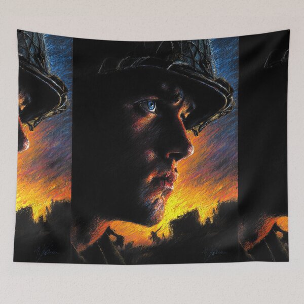 Item preview, Dramatic Soldier Face Looking Up in Fire designed and sold by Piotrek0001.