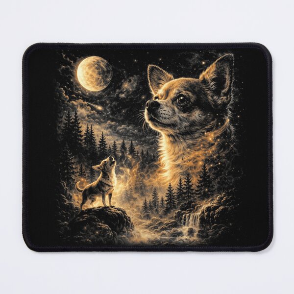 Item preview, Chihuahua Moon Howling Wolf Spirit Golden Forest Celestial Animal Art designed and sold by Suzu Comena.