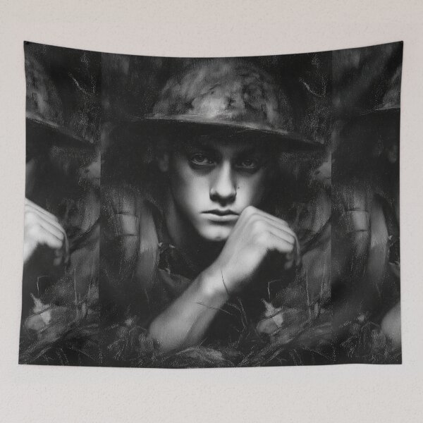 Item preview, Black and White Portrait of Pensive Soldier designed and sold by Piotrek0001.