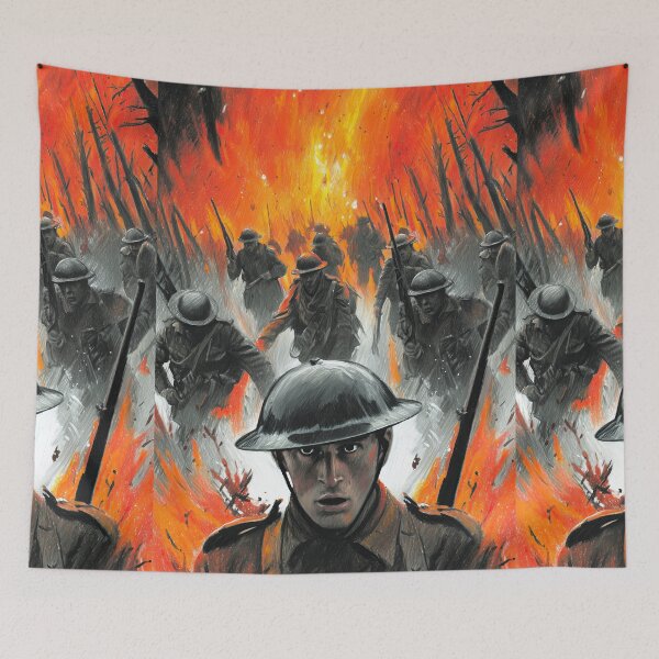 Item preview, Soldier Looking Up at Burning Sky Art designed and sold by Piotrek0001.