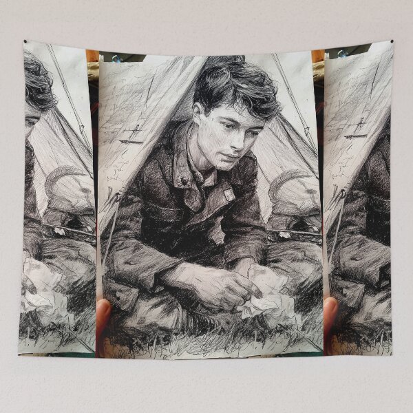 Item preview, Sketch of Soldier Writing Letter in Trench designed and sold by Piotrek0001.