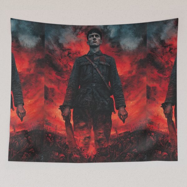 Item preview, Dark Soldier Silhouette Against Red Sky designed and sold by Piotrek0001.