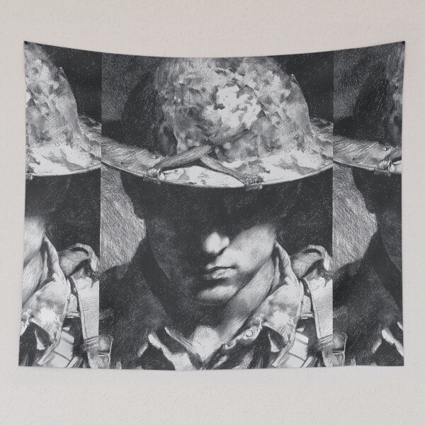 Item preview, Detailed Charcoal Sketch of Soldier Face designed and sold by Piotrek0001.
