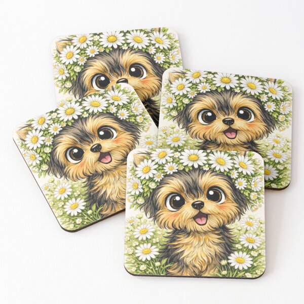 Item preview, Cute Yorkie with Daisies – Floral Yorkshire Terrier Art designed and sold by Darlin8888.