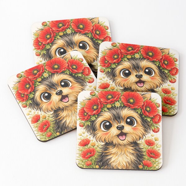 Item preview, Cute Yorkie with Red Poppies – Floral Yorkshire Terrier Art designed and sold by Darlin8888.