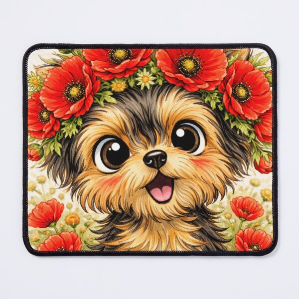 Item preview, Cute Yorkie with Red Poppies – Floral Yorkshire Terrier Art designed and sold by Darlin8888.