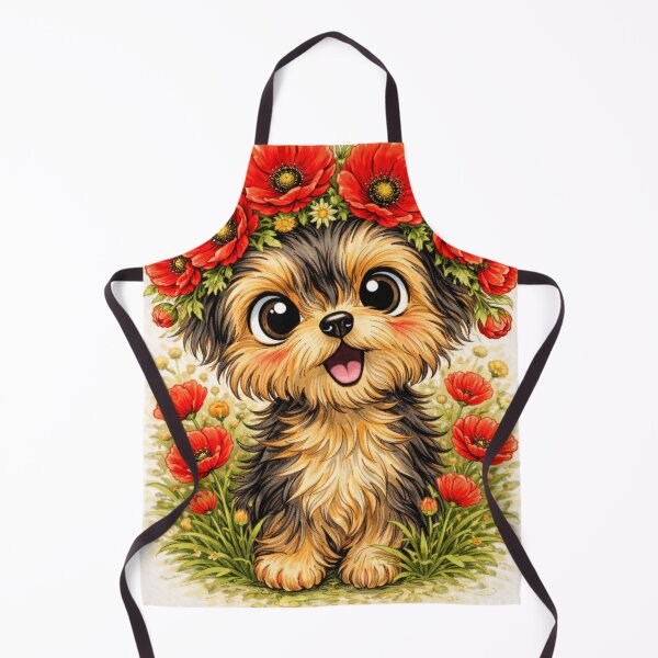 Item preview, Cute Yorkie with Red Poppies – Floral Yorkshire Terrier Art designed and sold by Darlin8888.