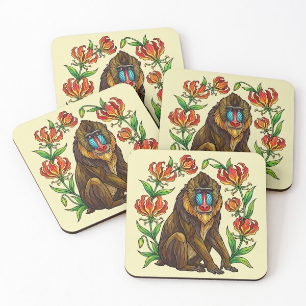 Item preview, Stained Glass Mandrill Surrounded by Flame Lilies designed and sold by BirdsnStuff.