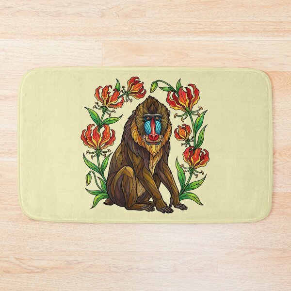 Item preview, Stained Glass Mandrill Surrounded by Flame Lilies designed and sold by BirdsnStuff.