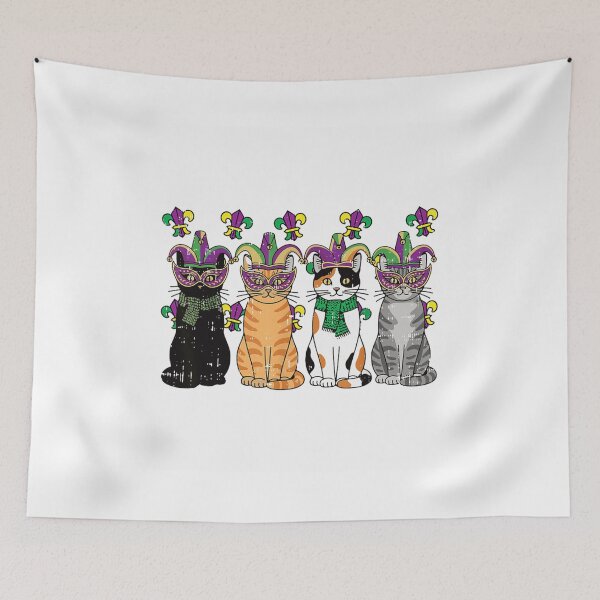 Item preview, Mardi Gras Cats Wearing Masquerade Masks And Jester Hats Party Art designed and sold by Gargamal.