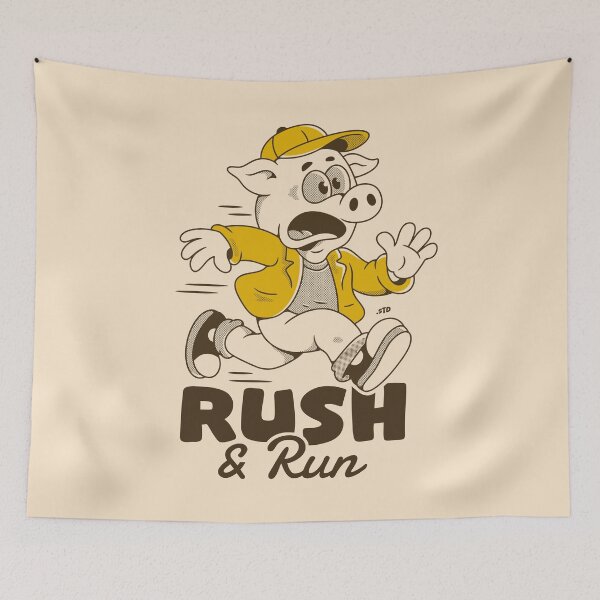 Item preview, Rush & Run Pig – Retro Cartoon Running Pig Illustration designed and sold by adipra.