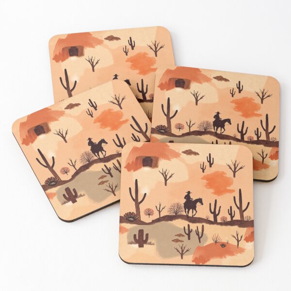 Item preview, Wild West Desert with Cowboy on Horseback and Cactuses Pattern designed and sold by UnhingedBird.