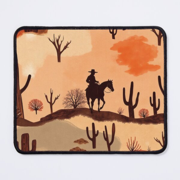 Item preview, Wild West Desert with Cowboy on Horseback and Cactuses Pattern designed and sold by UnhingedBird.