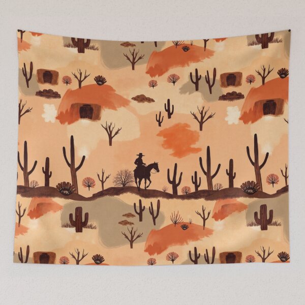 Item preview, Wild West Desert with Cowboy on Horseback and Cactuses Pattern designed and sold by UnhingedBird.