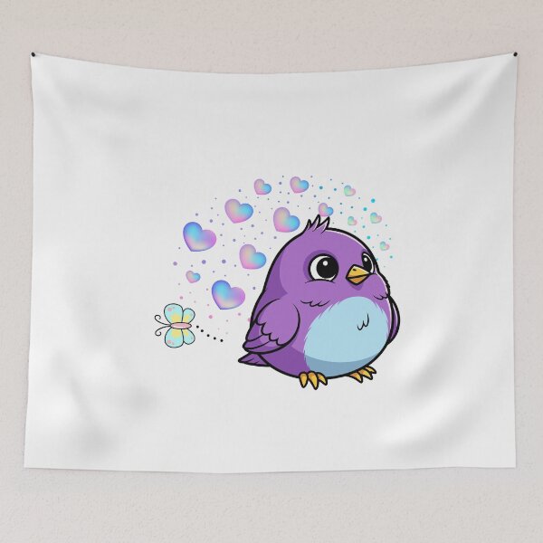 Item preview, Purple Bird with Hearts - Cute Cartoon Bird with Aura and Butterfly designed and sold by Love3Happy.