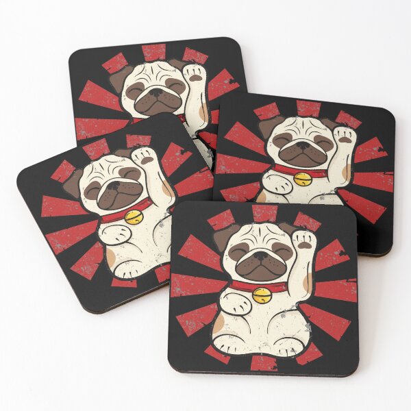 Item preview, Lucky Pug Raised Paw Retro Sunburst Illustration designed and sold by JEFDodsonArt.
