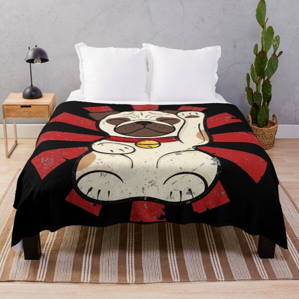 Item preview, Lucky Pug Raised Paw Retro Sunburst Illustration designed and sold by JEFDodsonArt.