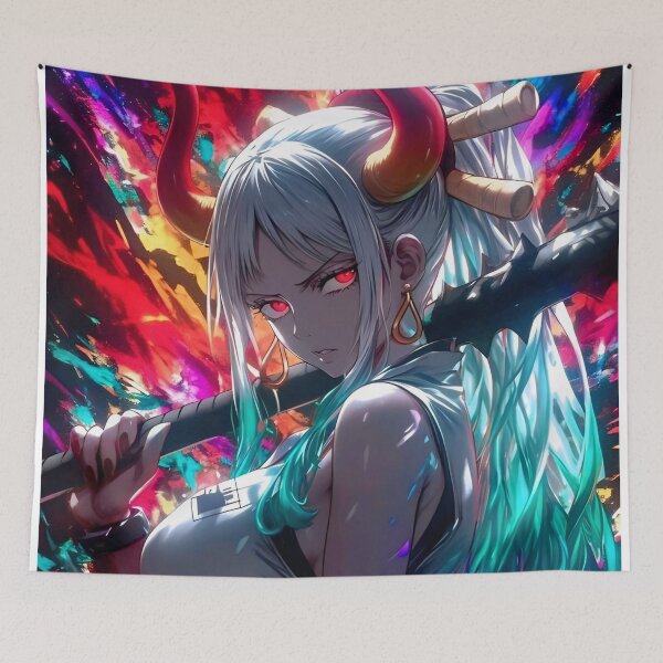 Item preview, Neon Demoness: Fierce Warrior with Fiery Horns designed and sold by Dyan4.