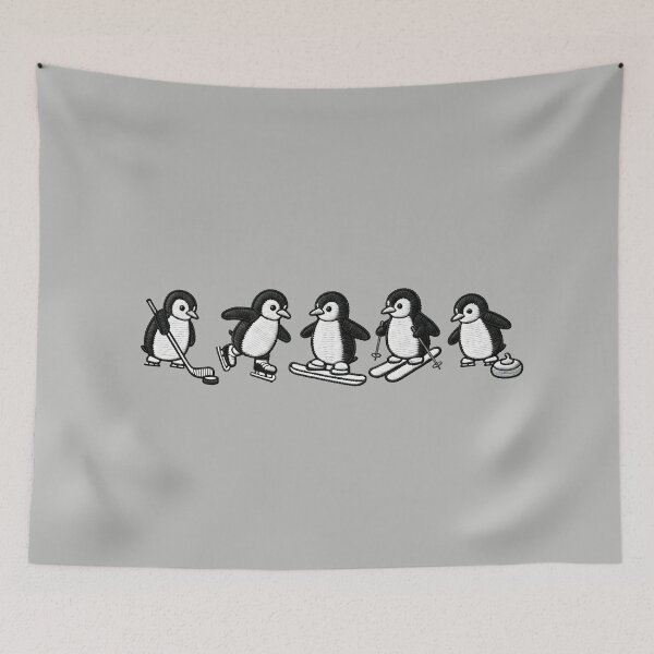 Item preview, Penguin Winter Games Illustration – Cute Penguins Playing Winter Sports, Ice Hockey Skiing Snowboarding designed and sold by VelvetSkyStudio.