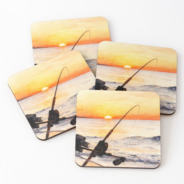 Item preview, Sunset Surf Fishing Watercolor Seascape designed and sold by EimSol.