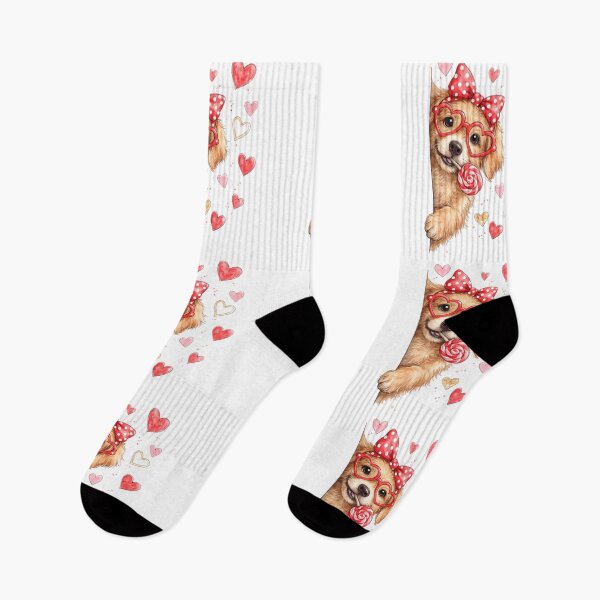 Item preview, Cute Golden Retriever Puppy with Heart Glasses Valentine's Day designed and sold by WearTheArtx.