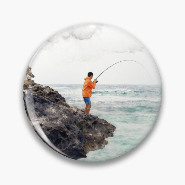 Item preview, Watercolor Cliffside Ocean Fishing Angler designed and sold by EimSol.