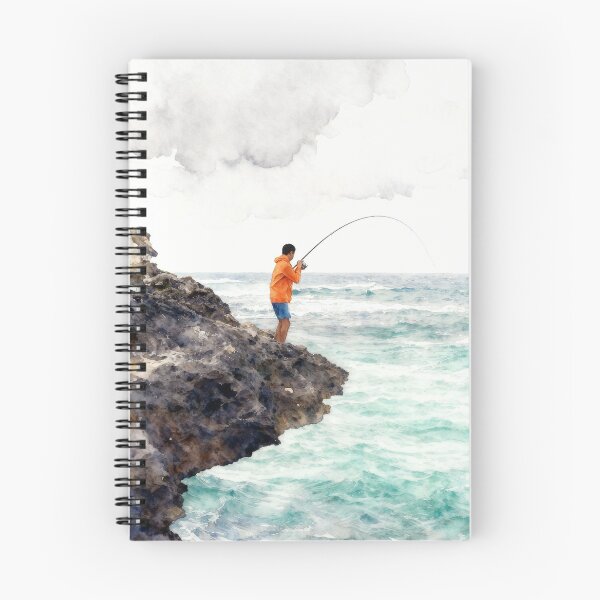 Item preview, Watercolor Cliffside Ocean Fishing Angler designed and sold by EimSol.