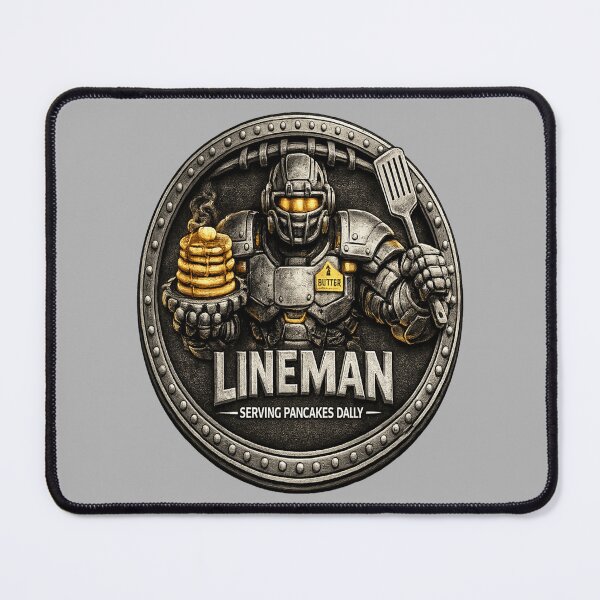 Item preview, Lineman Serving Pancakes Daily — Mech Breakfast Badge designed and sold by POD DYNASTY.