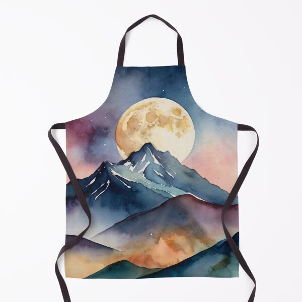 Item preview, Mountains with Moon Glow Watercolor – Calm Alpine Night Wall Art designed and sold by sana designer.