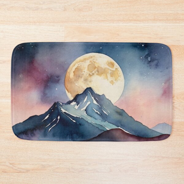Item preview, Mountains with Moon Glow Watercolor – Calm Alpine Night Wall Art designed and sold by sana designer.