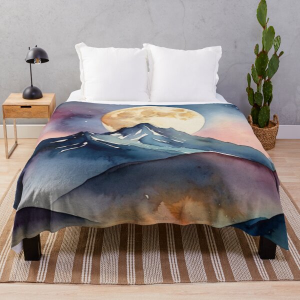 Item preview, Mountains with Moon Glow Watercolor – Calm Alpine Night Wall Art designed and sold by sana designer.