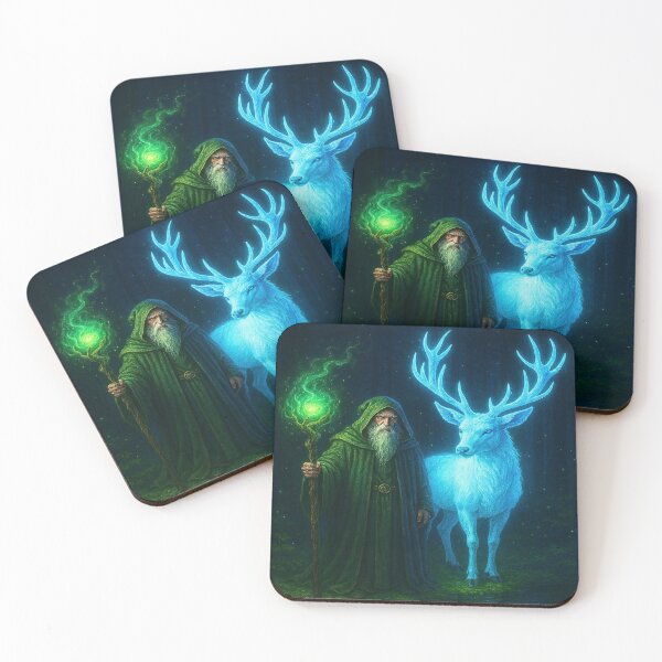 Item preview, Forest Druid and the Spirit Stag – Fantasy Night Art designed and sold by myforestfog.