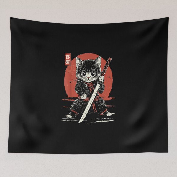 Item preview, Japanese Samurai Cat Kawaii Ninja Cat designed and sold by Irakalu.
