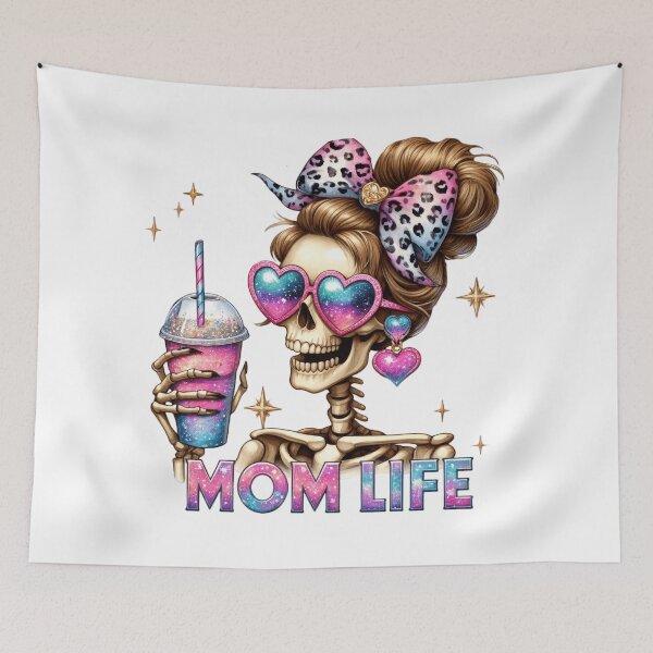 Item preview, Mom Life Skeleton Coffee Art – Cute Funny Grim Skull Illustration designed and sold by Lulunza.