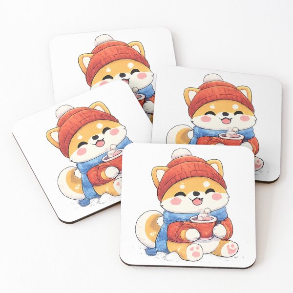 Item preview, Kawaii Shiba Inu in winter – Hot cocoa & snowflakes designed and sold by Kallandra.