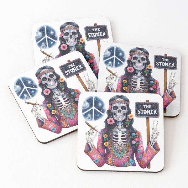 Item preview, Hippie Skeleton Stoner Art – Psychedelic Skull Peace Sign Illustration designed and sold by Lulunza.