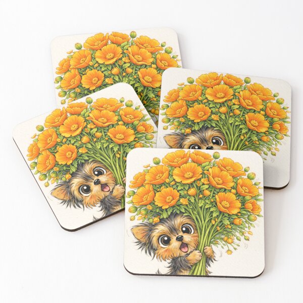 Item preview, Cute Yorkie with California Poppies – Sunny Yorkshire Terrier Art designed and sold by Darlin8888.